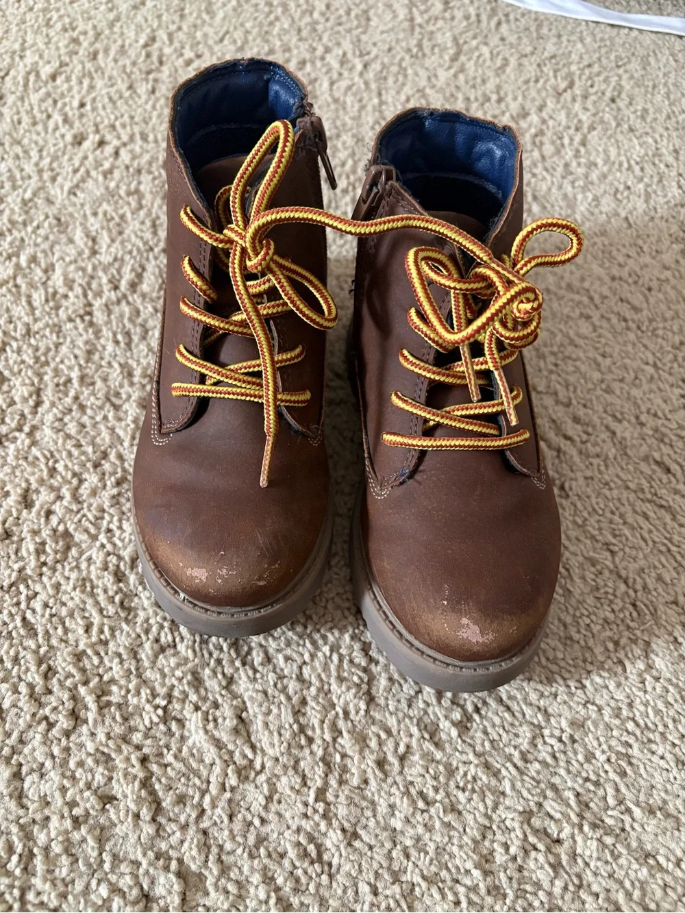 OshKosh B'gosh Boys Lace-Up Ankle Brown Boots with Yellow Accent Laces